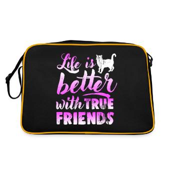 Life is better with true friends cat lover tea - Retro Bag - black/gold - Back