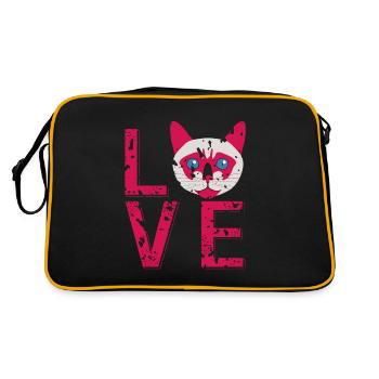 Vintage LOVE Cute Cat Lover T-Shirt Present Gift - Retro Bag - black/gold - Back