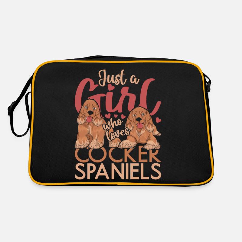 Hundeliebhaber Mädchen Hund Cocker Spaniel - Retro Tasche - Schwarz/Gold