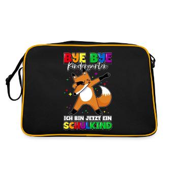 Bye bye Kindergarten ich bin jetzt ein Schulkind - Retro Tasche - Schwarz/Gold - Hinten
