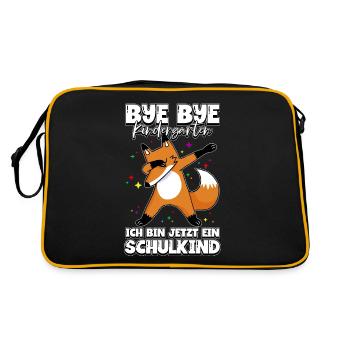 Bye bye Kindergarten ich bin jetzt ein Schulkind - Retro Tasche - Schwarz/Gold - Hinten