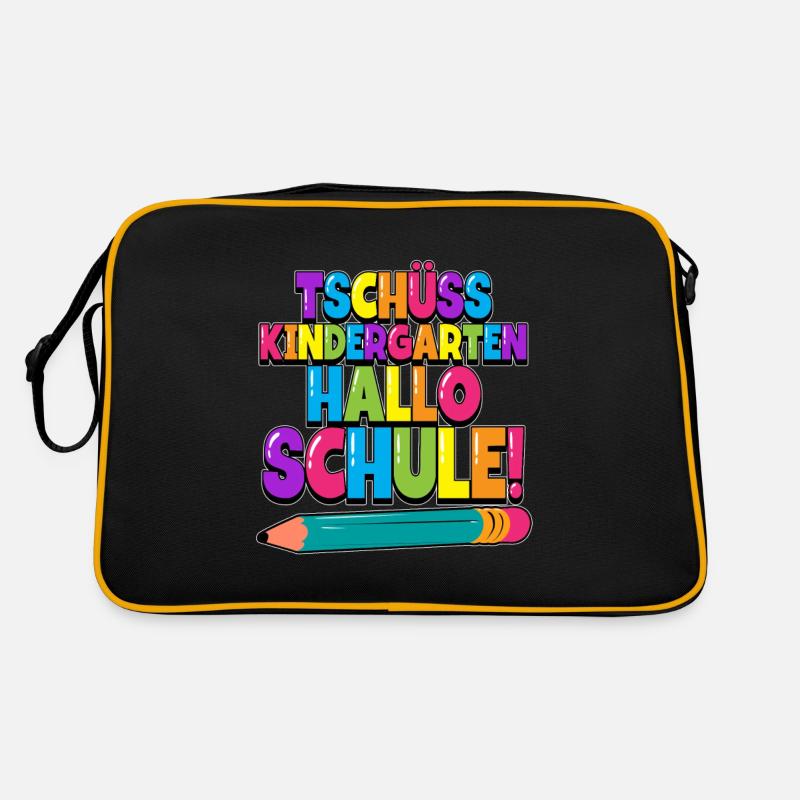Tschüss Kindergarten Hallo Schule Einschulung - Retro Tasche - Schwarz/Gold