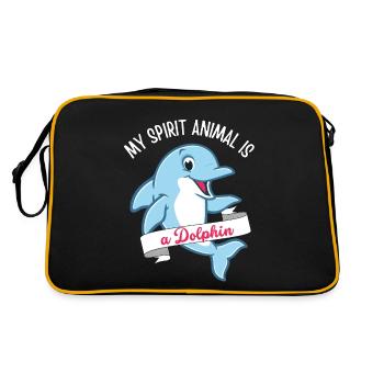 Delfin ist mein Seelentier - Retro Tasche - Schwarz/Gold - Hinten