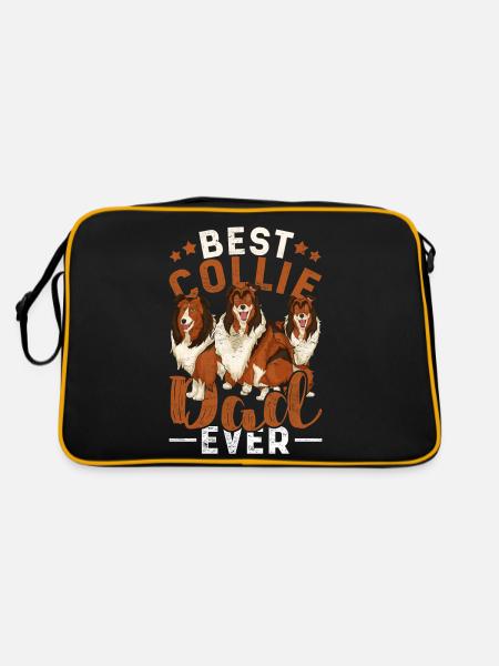 Collie Papa Dogs Father's Day Gift Long Hair Collie - Retro Bag - black/gold - Back