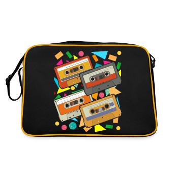 80er Mottoparty Geschenk Retro Musik Kassette - Retro Tasche - Schwarz/Gold - Hinten