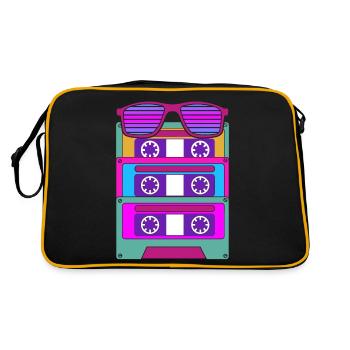Retro 80er Mottoparty Kostüm Geschenk Kassette - Retro Tasche - Schwarz/Gold - Hinten