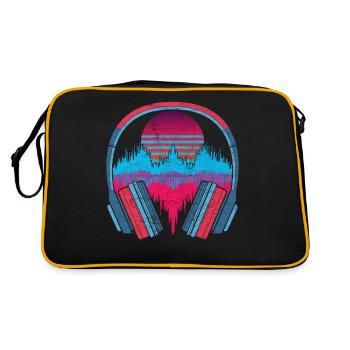80er Vaporwave Musik Geschenk Kopfhörer Soundwave - Retro Tasche - Schwarz/Gold - Hinten