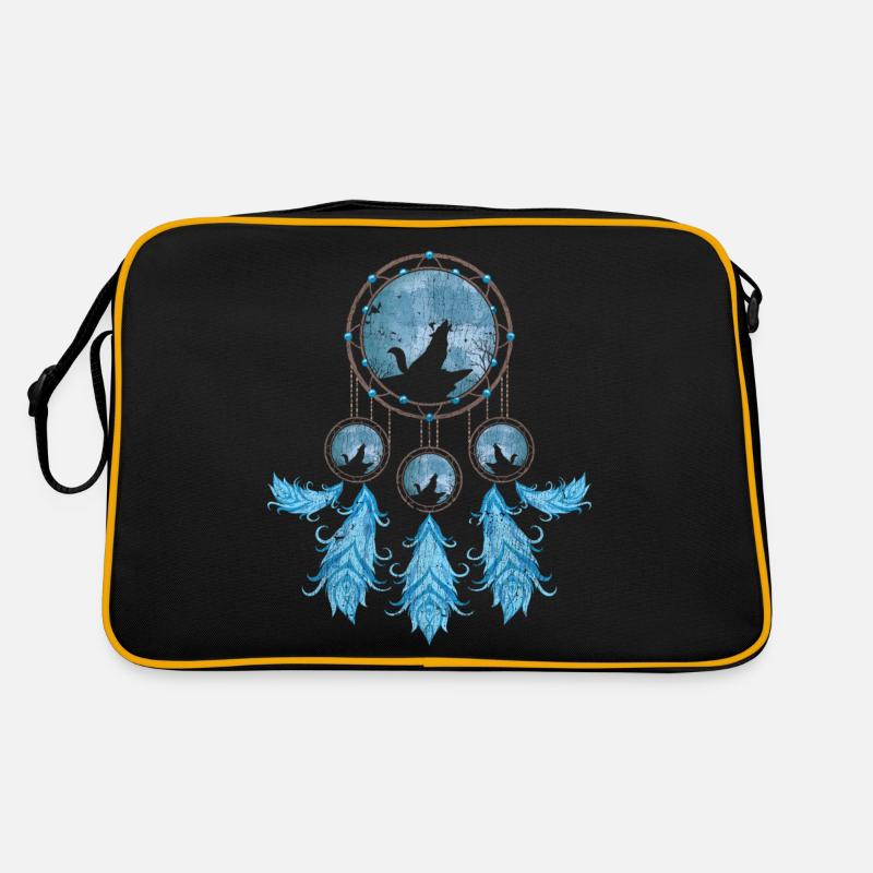 Geschenkidee Federn Traumfänger Heulender Wolf Retro Tasche