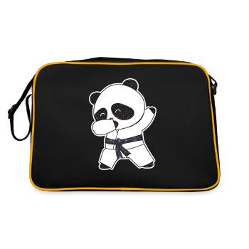 Lustige Dabbing Karate Baby Panda Bär Kampfkunst - Retro Tasche - Schwarz/Gold - Hinten