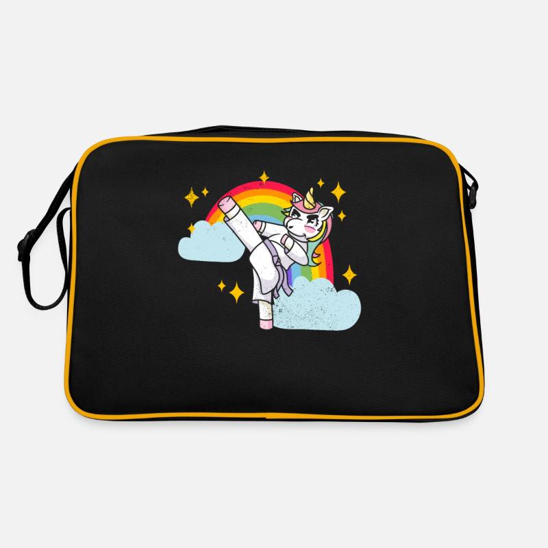 Lustige Karate Kampfsportarten Regenbogen Einhorn - Retro Tasche - Schwarz/Gold