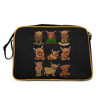 Schottisches Hochlandrind - Retro Tasche - Schwarz/Gold - Hinten