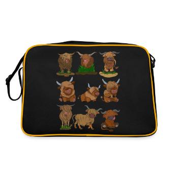 Schottisches Hochlandrind - Retro Tasche - Schwarz/Gold - Hinten