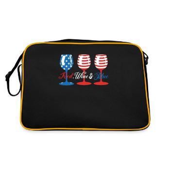 Red Wine & Blue Wine Glasses Red White Blue 4th of - Retro Bag - black/gold - Back