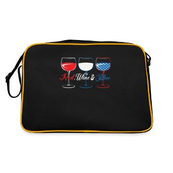 Red Wine & Blue Wine Glasses Red White Blue 4th of - Retro Bag - black/gold - Back