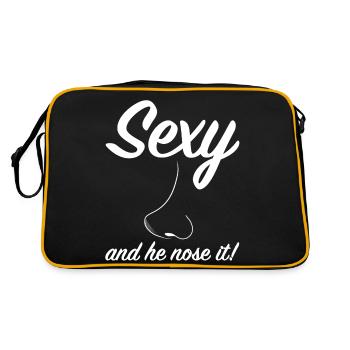 Sexy and he nose it, funny sayings sarcasm - Retro Bag - black/gold - Back