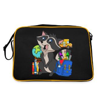 School Animal Motif Gift School Beginners Raccoon - Retro Bag - black/gold - Back