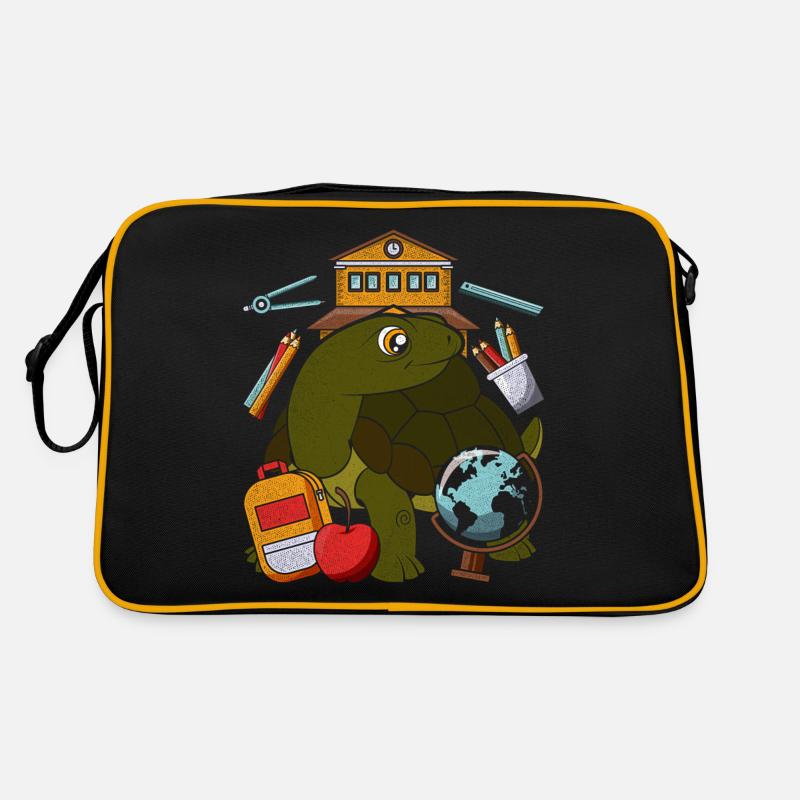 Einschulung Tier Geschenk Grundschule Schildkröte - Retro Tasche - Schwarz/Gold