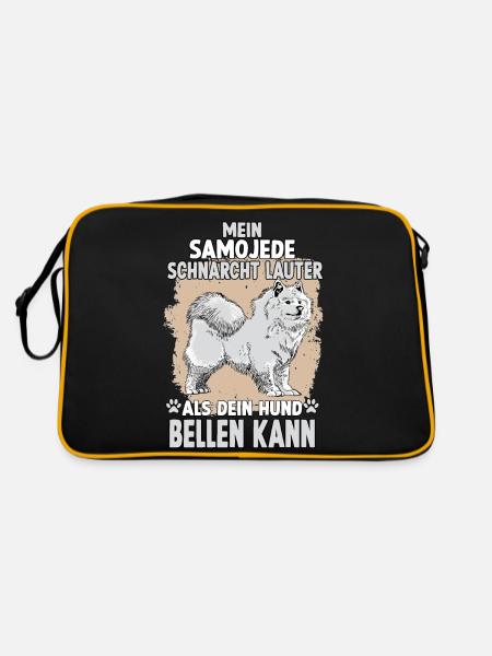 Samojede Hundehalter Samojede Hundeliebhaber - Retro Tasche - Schwarz/Gold - Hinten