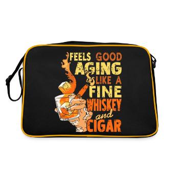 Feels Good Aging Like Fine Whiskey And Cigar - Retro Tasche - Schwarz/Gold - Hinten
