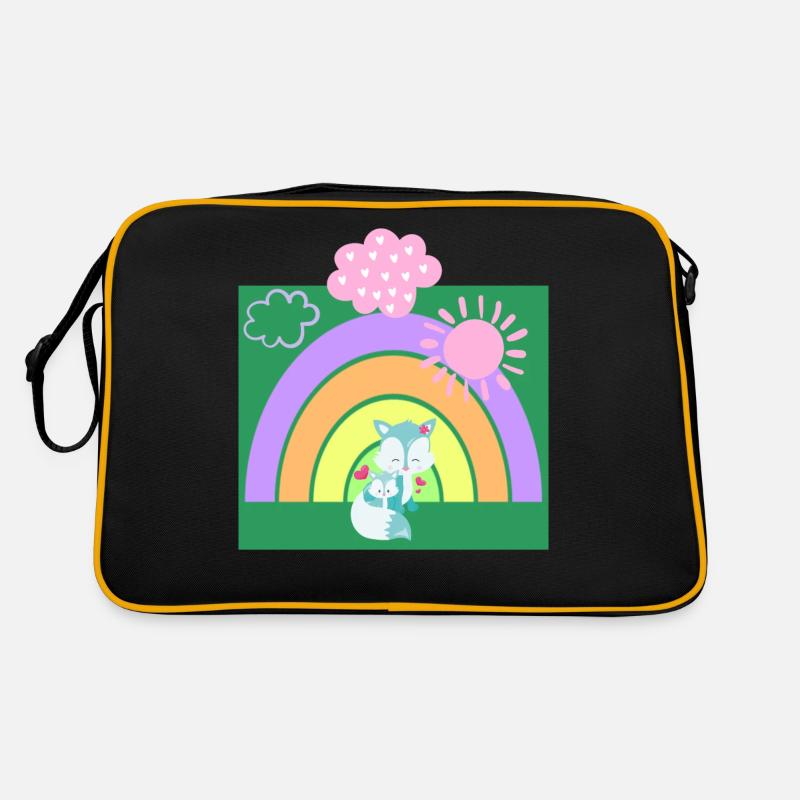 Baby & Mama Wolf with Rainbow - Retro Bag - black/gold