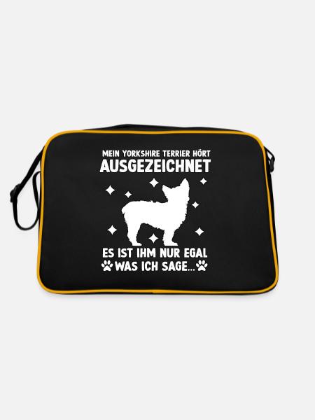 Witziges Yorkshire Terrier Hundeliebhaber Yorkie - Retro Tasche - Schwarz/Gold - Hinten