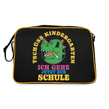 Einschulung Drache Tschüss Kindergarten - Retro Tasche - Schwarz/Gold - Hinten