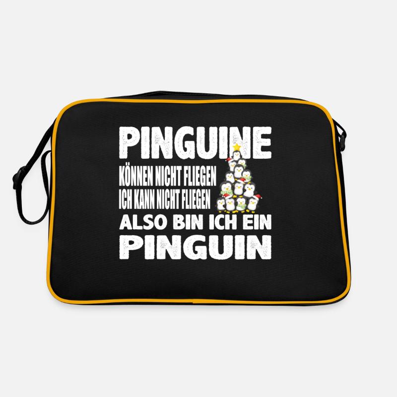 Pinguin Spruch Jungen Mädchen Kinder Antarktis - Retro Tasche - Schwarz/Gold