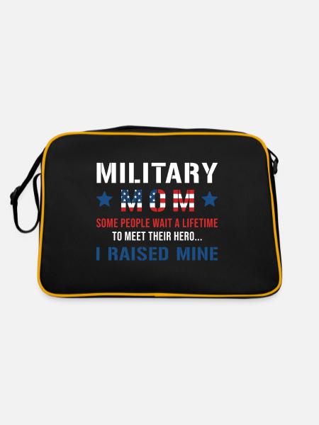 Military Mom I Raised My Hero Patriotic America - Retro Tasche - Schwarz/Gold - Hinten
