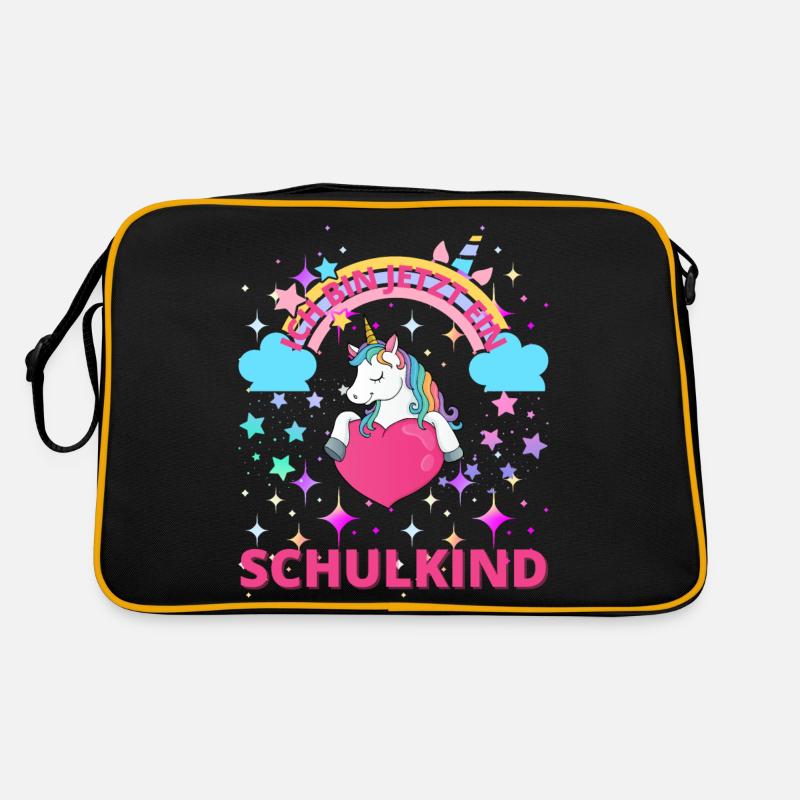 Ich bin jetzt ein Schulkind - Einhorn - Retro Tasche - Schwarz/Gold