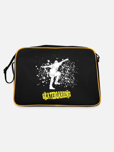 Awesome Vintage Skateboarding T-Shirt Present Gift - Retro Tasche - Schwarz/Gold - Hinten