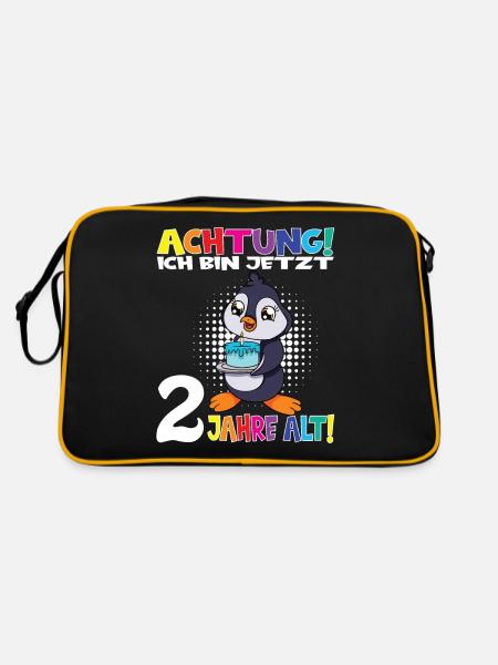 Kindergeburtstag Ich Bin Jetzt 2 Jahre - Retro Tasche - Schwarz/Gold - Hinten