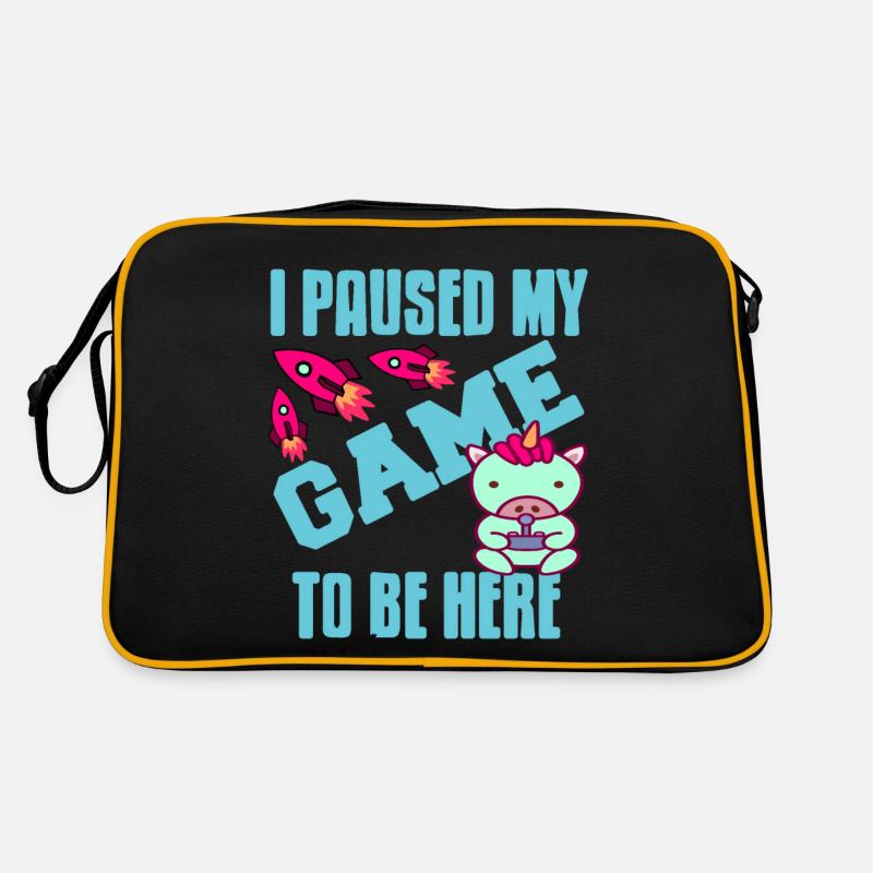 I Paused My Game To Be Here Funny Unicorn Tee - Retro Tasche - Schwarz/Gold