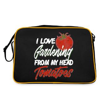 I Love Gardening From My Head Tomatoes Funny - Retro Tasche - Schwarz/Gold - Hinten