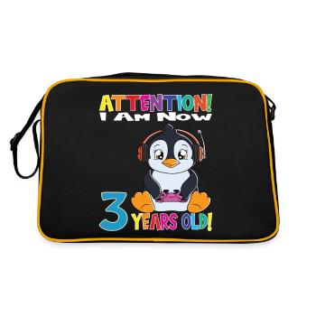 Penguin Attention I Am Now 3 Years Old - Retro Bag - black/gold - Back
