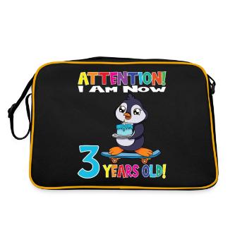 Penguin Attention I Am Now 3 Years Old - Retro Bag - black/gold - Back