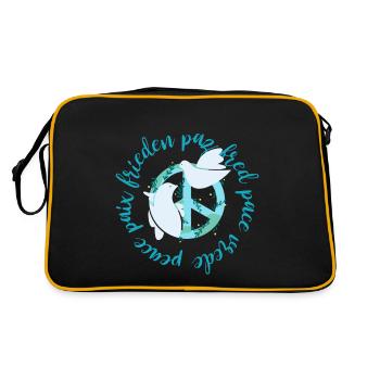 Mehrsprachiges Erdfriedenszeichen mit Tauben - Retro Tasche - Schwarz/Gold - Hinten