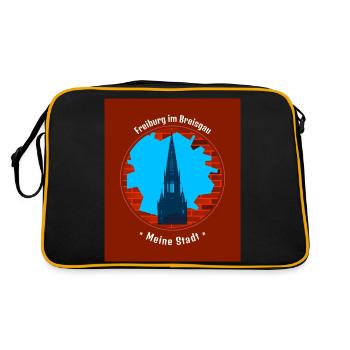 Freiburg im Breisgau - Meine Stadt - Münsterturm - Retro Tasche - Schwarz/Gold - Hinten