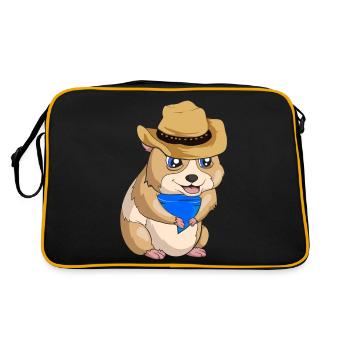 Tierliebhaber Cowboy Geschenk Hamster - Retro Tasche - Schwarz/Gold - Hinten