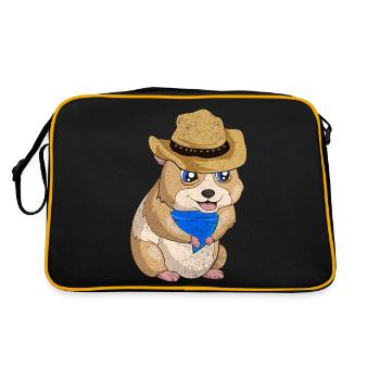 Cowboy Tiermotiv Geschenk Hamster - Retro Tasche - Schwarz/Gold - Hinten