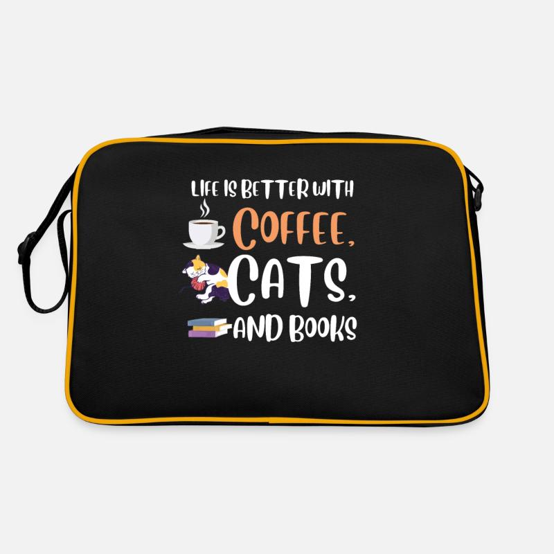 Life is better with a Coffee Cats and Books Cat Retro Bag