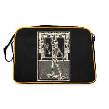 Squelette avec skateboard devant la maçonnerie de briques - Sac Retro - noir/or - Dos