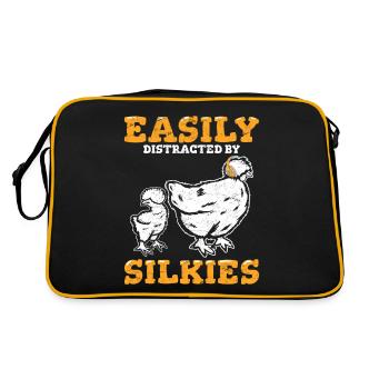 Easily Distracted By Silkies Funny Fluffy Silky Ch - Retro Bag - black/gold - Back