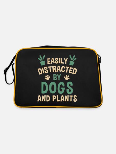 Easily Distracted By Dogs And Plants - Retro Tasche - Schwarz/Gold - Hinten