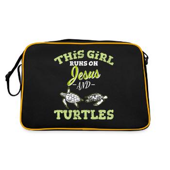 This Girl Runs On Jesus And Turtles Funny Sea Turt - Retro Bag - black/gold - Back