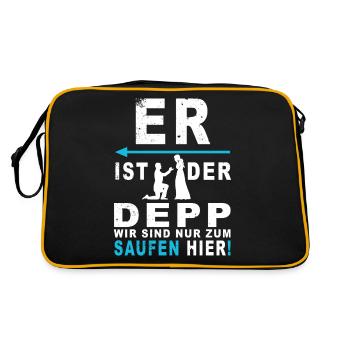 Er ist der Depp, wir saufen nur - Retro Tasche - Schwarz/Gold - Hinten