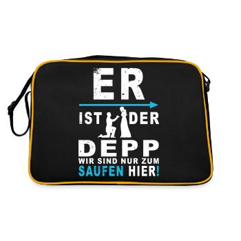 Er ist der Depp, wir saufen nur - Retro Tasche - Schwarz/Gold - Hinten