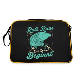 Rute raus der Spass beginnt Angler Fischer - Retro Tasche - Schwarz/Gold - Hinten
