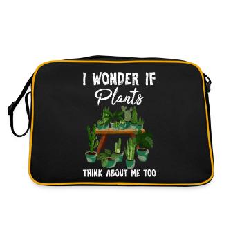 I Wonder If Plants Think About Me Too Cute Funny P - Retro Tasche - Schwarz/Gold - Hinten