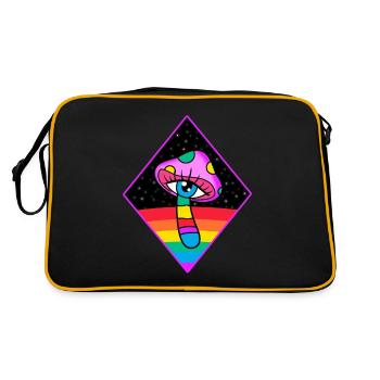 Magic Mushroom Eye Trippy Psychedelic Psychonaut - Retro Tasche - Schwarz/Gold - Hinten