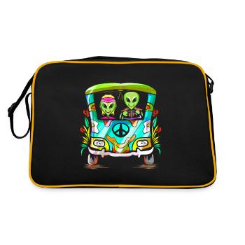 Space Shroom - Hippie Alien - Retro Tasche - Schwarz/Gold - Hinten